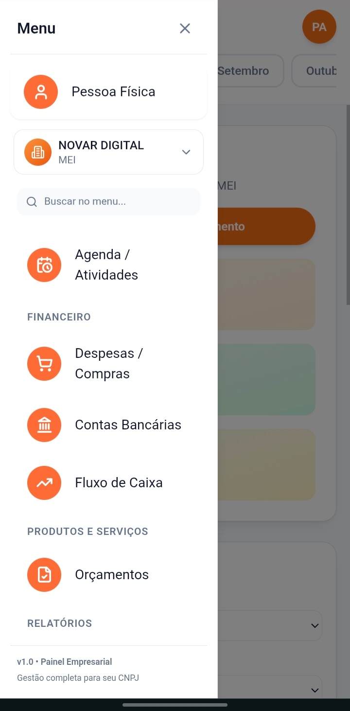 Menu Financeiro