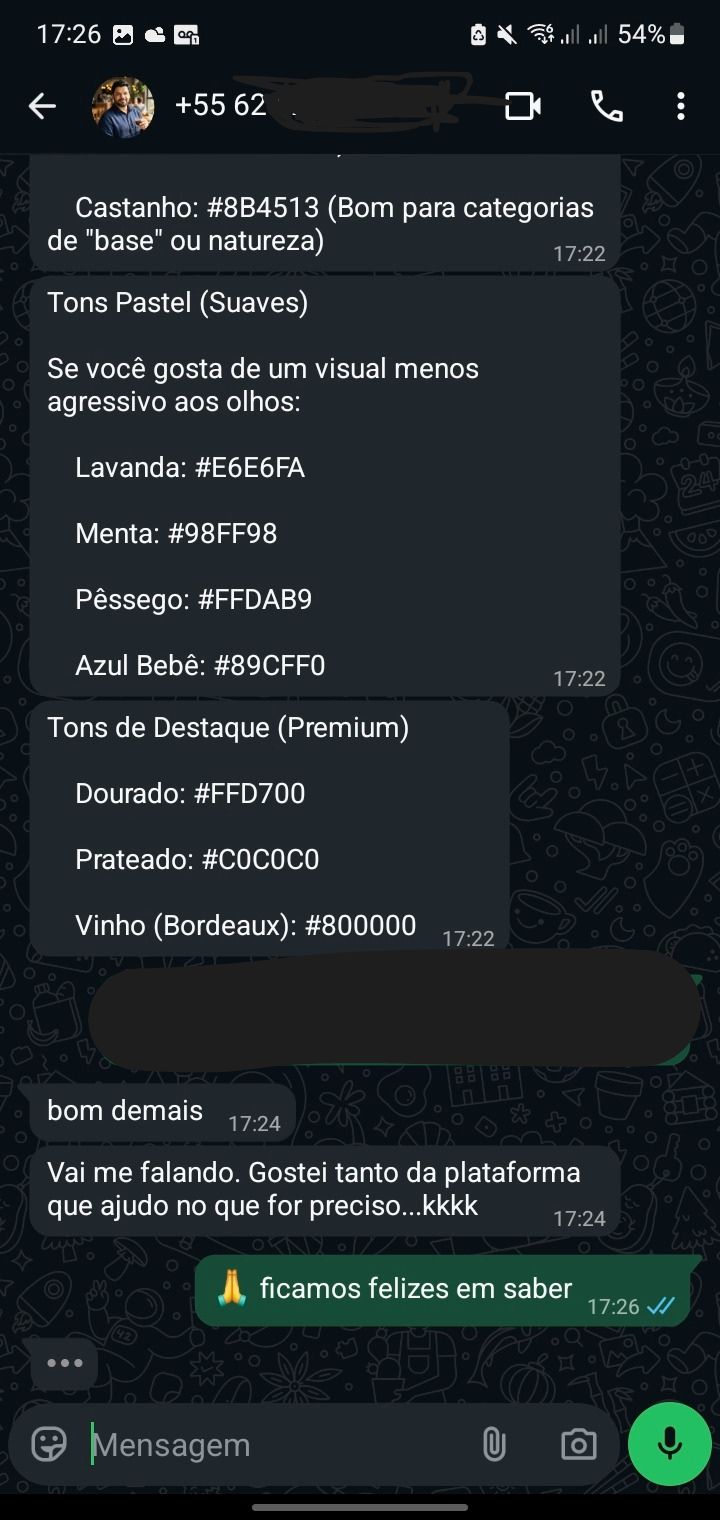 Cliente elogiando o Controlizze pelo WhatsApp
