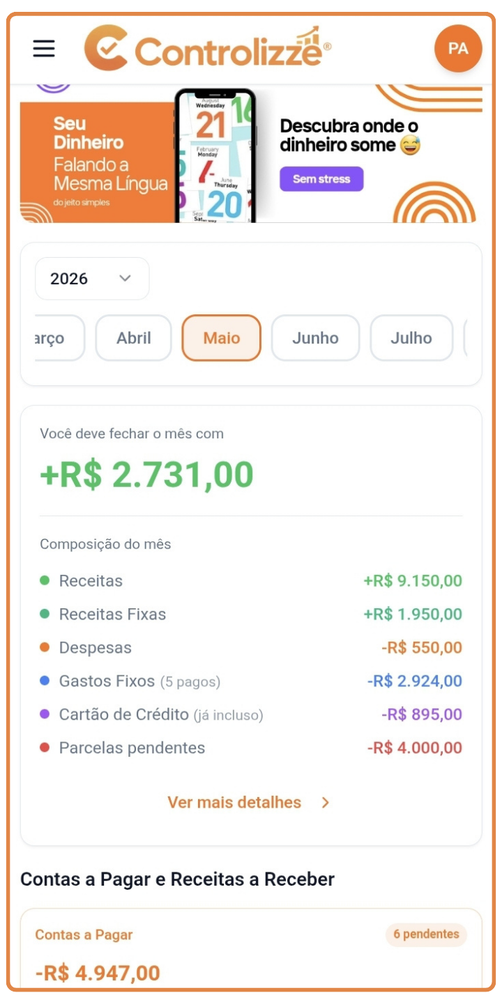 Tela do app